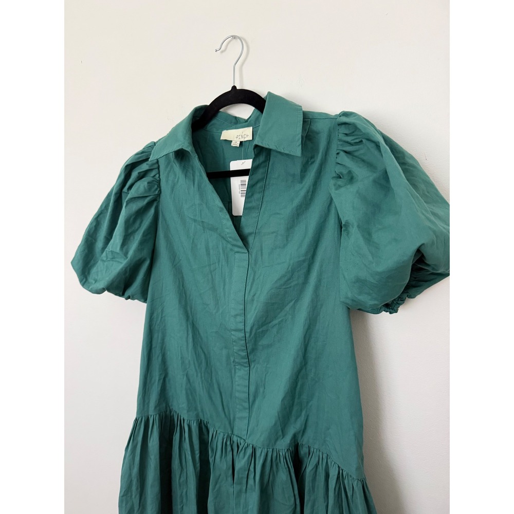 Green Puff Sleeve Mini Dress Spring wedding guest Drop Waist Graduation Party M - Picture 2 of 7
